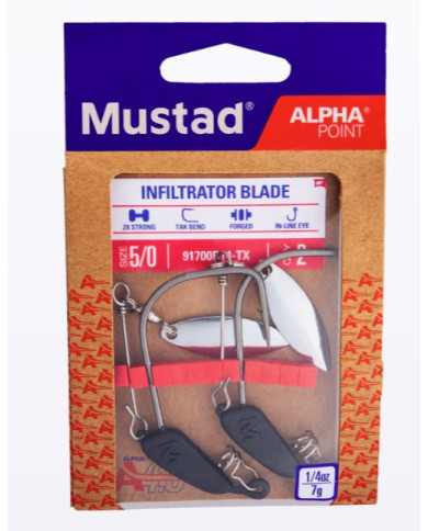 Mustad Alpha-Grip Assault Wide Gap Bladed Weighted Hook | Bass, Carp & Camping