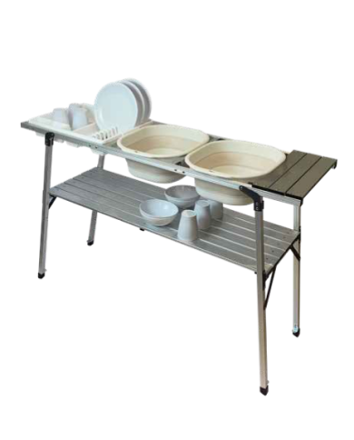 Multiuse Fold Flat Aluminium Double Wash-Up Stand & Table | Bass, Carp & Camping