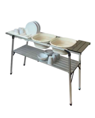Multiuse Fold Flat Aluminium Double Wash-Up Stand & Table | Bass, Carp & Camping