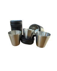 Stainless Steel Shooter Shots Large 4pc with black leatherette holder